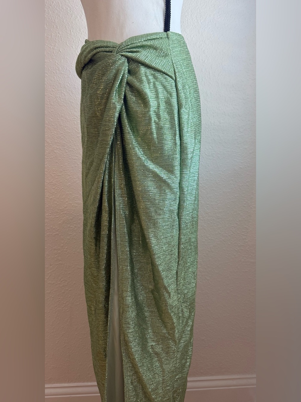 12th Tribe Metallic Light Green Maxi Skirt - Picture 3 of 9
